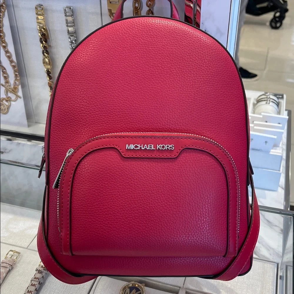 MICHAEL KORS Jaycee Md Zip Pocket Pebbled Leather Backpack Dark Raspberry NWT
